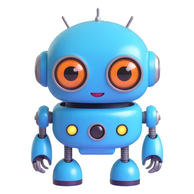 Friendly robot with big expressive eyes — round head, glossy finish, slightly clumsy but charming (think Wall-E meets Baymax). sticker