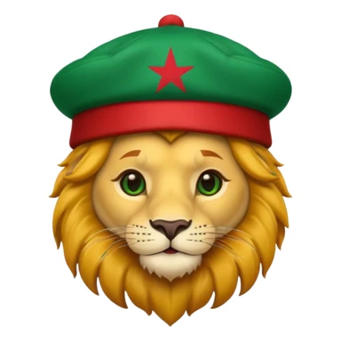 Cute lion emoji face wearing a hat with same flag morocco sticker