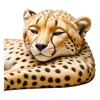 Meme-Worthy Cute Sleeping Cheetah Portrait Emoji, Head resting peacefully with a contented smile, showcasing a lean, muscular build and a luxuriously soft golden spotted Fur, eyes shut in a serene, restful nap, Simplified yet hilariously adorable features, highly detailed, glowing with a soft, drowsy light, high shine, relaxed and utterly lovable, stylized with an air of playful laziness, bright and heartwarming, soft glowing outline, capturing the essence of a comically sleepy cheetah, so meme-worthy it feels like it could instantly become the next viral sensation of adorable slumber! sticker