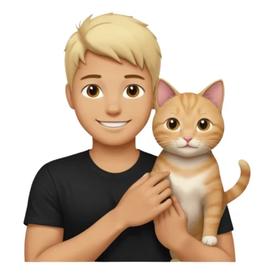 sexy boy with blonde hair and black t-shirt with cat  sticker