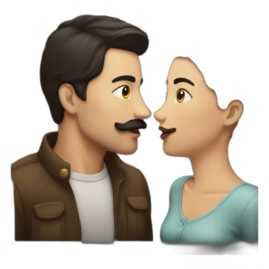 Kissing couple dark hair moustache sticker