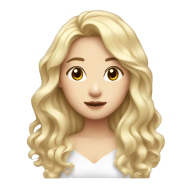blonde long wavy hair, white scin color asian girl, from shoulders, make one emoji, make her face small  sticker