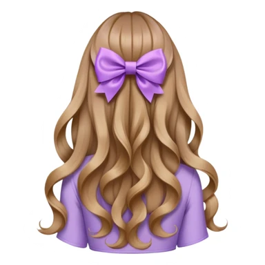 light brown open wavy long hair from behind with a medium lilac bow sticker