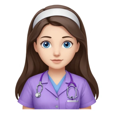 pretty brunette nurse with long hair and blue eyes in lilac scrubs sticker