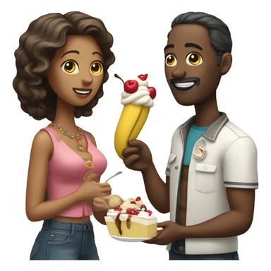 Man and woman sharing a banana split  sticker