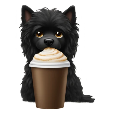 Black fluffy dog drinking Starbucks  sticker