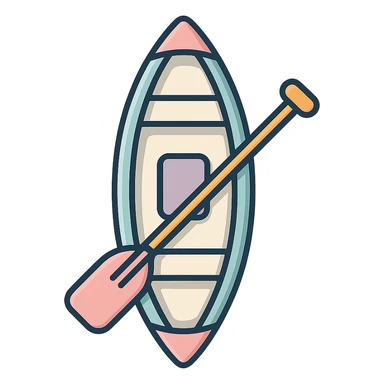 canoe for rowing with paddle, top view, icon-color-outlined style, detailed shading, thin clean outlines, soft rounded features, pastel palette #98B5BC #B5B3C1 #C9A3C9 #E4C0CA #F7DCD1 #F7C0AA, modern Japanese pop art, sticker aesthetic, highly detailed, vector clarity, soft lighting, subtle shadows, transparent background sticker