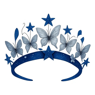 butterfly crown in sapphire blue with silver butterflies and star accents, celestial and bold sticker