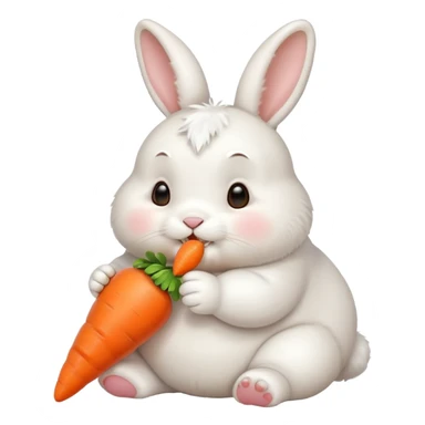 A chubby bunny thats cute and cuddly eating a mini carrot sticker