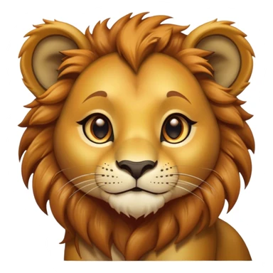 Cinematic Cute Lion Cub Portrait Emoji, Head tilted playfully and inquisitively, featuring a glossy tawny Fur with a lush mane and round, sparkling amber eyes filled with curious mischief, Simplified yet irresistibly adorable features, highly detailed, glowing with a warm, friendly glow, high shine, affectionate and spirited, stylized with a touch of jungle whimsy, bright and endearing, soft glowing outline, capturing the essence of a mischievous yet loving Lion Cub, so playful it feels like it could pounce out of the screen and into your arms! sticker