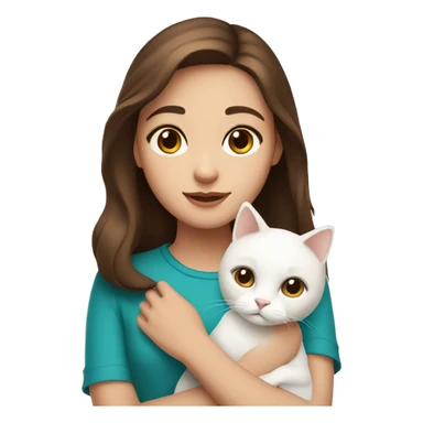 Girl with brown eyes and brown hair holding a white cat  sticker