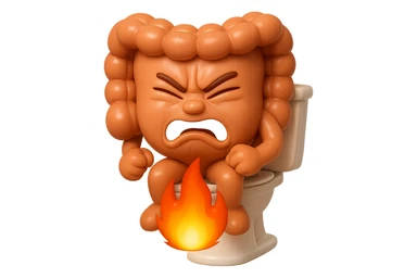 SU QUESTO STILE FAI UN EMOJI STILE IPHONE 3D DI UN INTESTINO CHE sta seduto sul wc e dal wc in mezzo alle sue gambe esce una fiamma stile emoji iphone, FAGLI UN ESPRESSIONE di dolore mentre si sforza E FALLO MOLTO REALISTICO IN 3D sticker