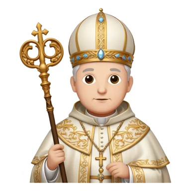 Portrait of Leo Gorskey in ornate pope clothing, holding a staff sticker