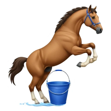 Bareback Horse kicking a blue bucket with both back legs sticker