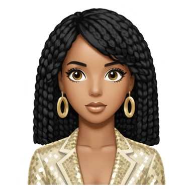 Kelly Rowland from Destiny's Child with black hair, ivory sequin outfit sticker