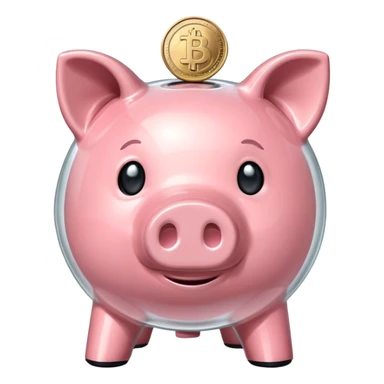 Transparent piggy bank with one coin sticker