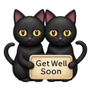 get well soon with black cats holding sign with STU sticker