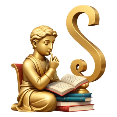 An icon featuring a Thinker statue, a scroll, and a question mark, symbolizing philosophy. The design includes books and abstract symbols representing deep thought and wisdom. Transparent background highlights the study of ideas, logic, and existential questions sticker