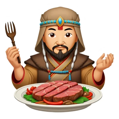 genghis khan holds a cooket meat on a dish sticker