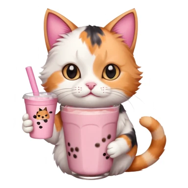 cute cat holding a cup of boba tea, saying 'you want some?' sticker