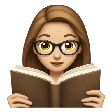 White girl with long brown hair reading a book sticker