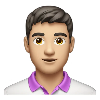 young handsome man with straight short dark hair and dark eyes with large eyelashes and plump pink lips protruding cheekbones in a sports polo shirt sticker