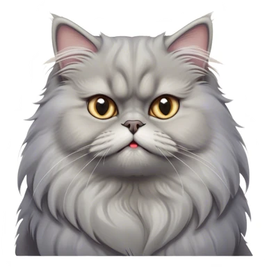 Cinematic Derpy grumpGrey Persian Cat Portrait Emoji, Head tilted playfully with an adorably awkward expression, fluffy grey fur with soft silver undertones, Simplified yet hilariously derpy features, highly detailed, glowing with a warm but slightly confused glow, high shine, a mix of lazy and clueless, stylized with a touch of whimsy, bright but with a completely derpy and grumpy face, soft glowing outline, capturing the essence of a quirky yet chubby, grumpy kitty, so endearing it feels like it could stretch out of the screen and demand attention with its wonderfully derpy charm!y com sticker