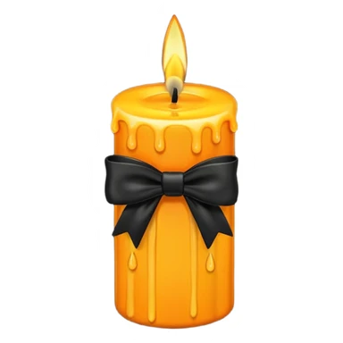orange yellow candle, with black bow sticker