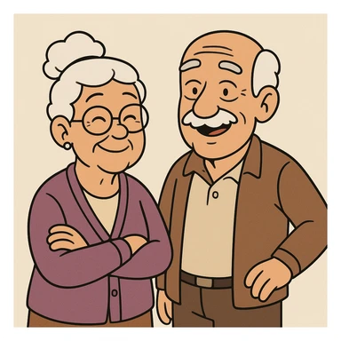 warm and friendly elderly grandparents, cartoon style sticker