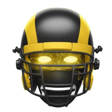 Black and yellow cyborg head with football helmet, face mask and circuits sticker