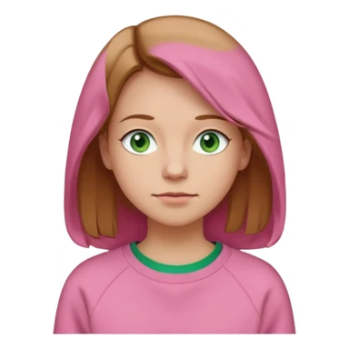  Una donna con una felpa semplice rosa, senza cappuccio. i capelli sono lunghi fino alle spalle marroni chiaro,gli occhi sono verdi e la bocca è contenta ma non sorride sticker