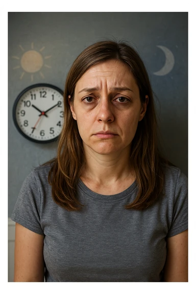 Donna con cortisolo elevato ritmo circadiano alterato immagine realistiche sticker