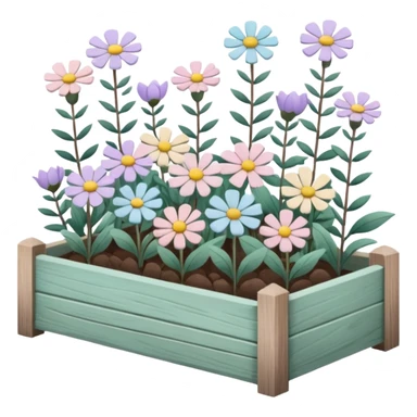 sparse flowers in a wooden garden bed sticker