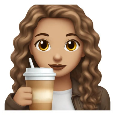 aesthetic white girl with brown wavy hair and brown eyes sipping an iced americano in a cute coffee shop  sticker