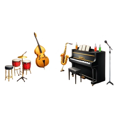 inside a jazz club, bar, stage, and jazz instruments, warm lighting sticker