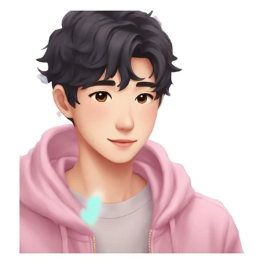 Gorgeous bright sparkly romantic Asian anime pastel guy with blushing face aesthetic trending style outside sticker