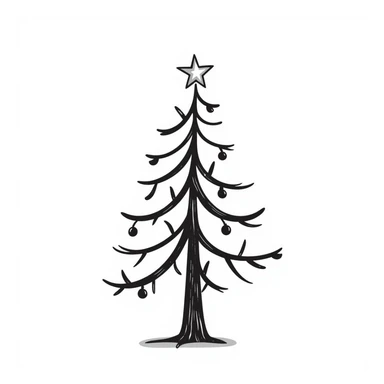 a scraggly, uneven christmas tree, rough sketch, barely any needles, looks unfinished sticker