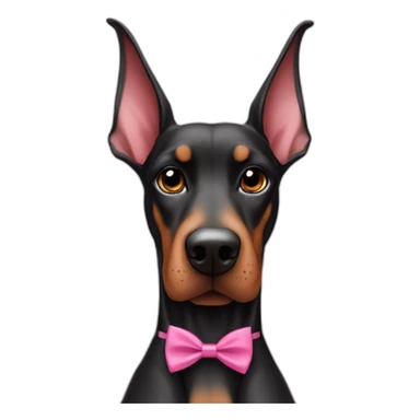 a-white-doberman-with-a-pink-bow-tie-on-the-neck-straight-ears,-a-black-one-and-a-brown-one sticker
