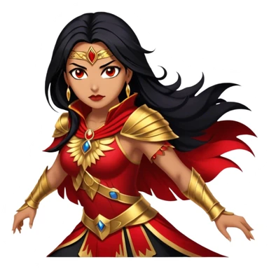 Cinematic Stunning Mulan Portrait Emoji, Fierce yet graceful, flowing raven-black hair, piercing brown eyes filled with determination, adorned in regal red and gold warrior attire, glowing with the strength and beauty of a true heroine, an elegant warrior in her prime! sticker