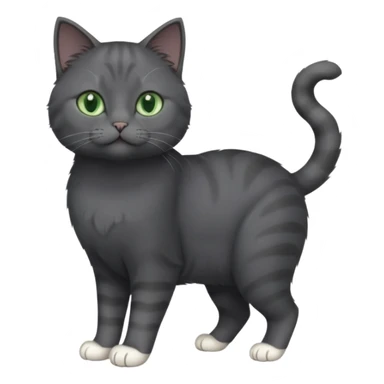 full body view of beautiful female solid dark grey cat with green eyes, white toes/paws and white patch on her chest sticker