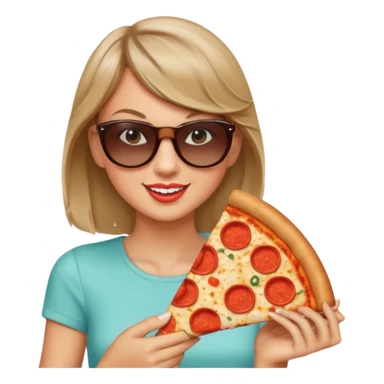 Taylor Swift, wearing sun glasses, holding a slice of pizza





































 sticker