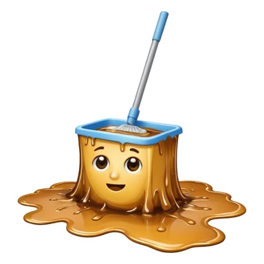 realistic mop cleaning a flat sticky golden-brown syrup spill on the floor sticker