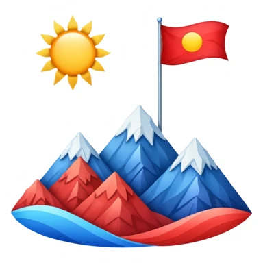 A blue , white and red flag With three mountain and a sun and ⚖️ in the upper part of mountains sticker