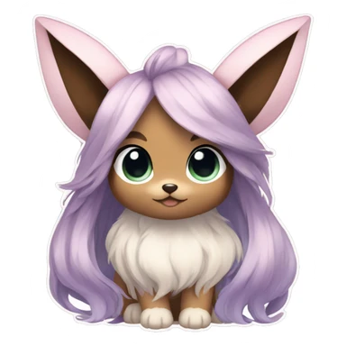 Kawaii Shiny Pastel Eevee with dark brown long emo hair covering her eyes Full Body sticker