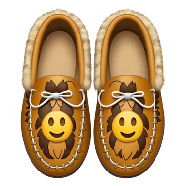tan moccasins with intricate pattern and fluffy fur, emoji style sticker