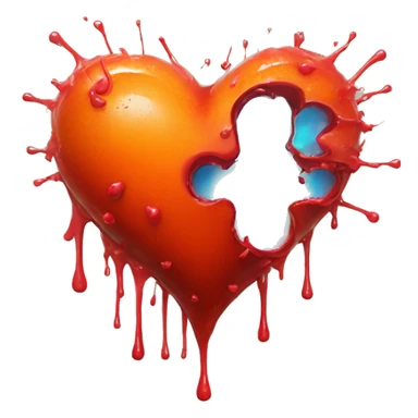 bleeding red heart glowing red-orange with splatter sticker