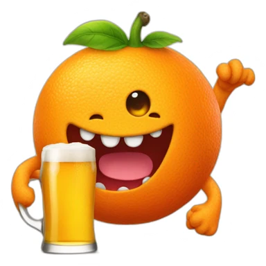 orange happy monster with a beer sticker