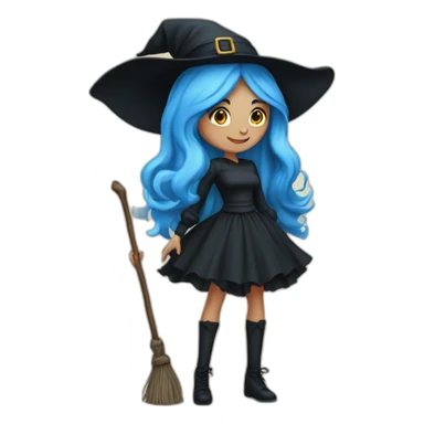 Blue-haired witch in black full skirt full length sticker