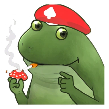 Frog wearing a mushroom hat smoking a joint sticker