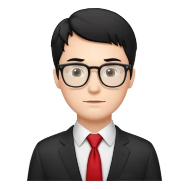 white man in white shirt, having red tie, black hair, wearing glasses sticker
